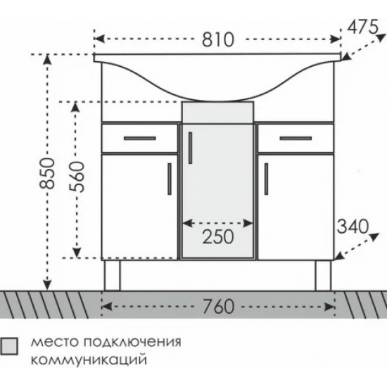 Тумба с раковиной САНТА Дублин 80 с 2 ящиками