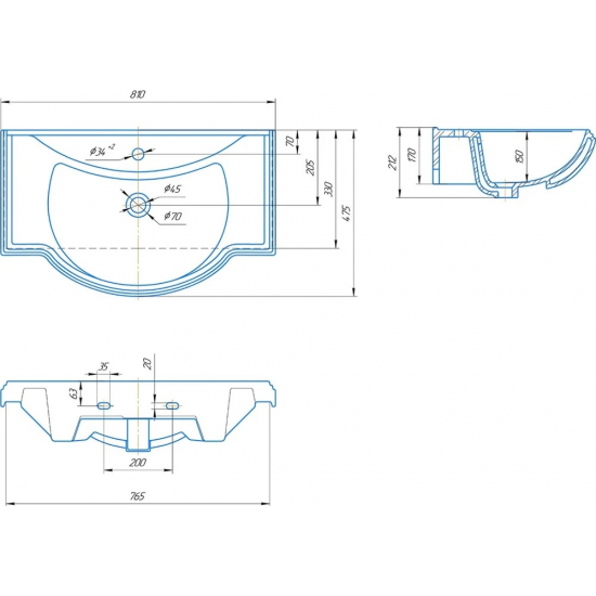 Тумба с раковиной САНТА Дублин 80 с 2 ящиками