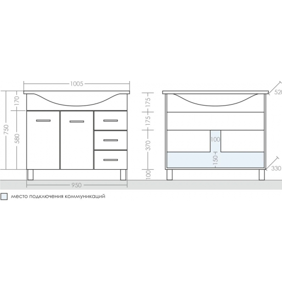 Тумба с раковиной САНТА Эльбрус 100