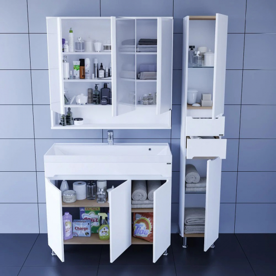 Тумба с раковиной САНТА Лондон 100 напольная, 3 двери, раковина Классик 100