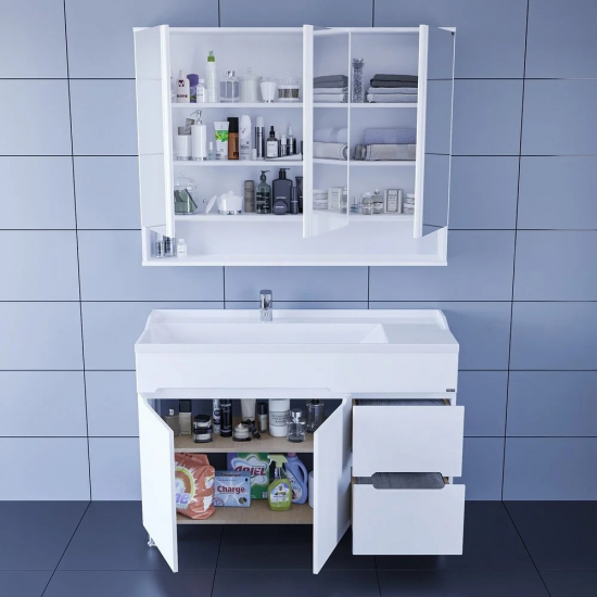 Тумба с раковиной САНТА Лондон 120 напольная, с 2 ящиками, с дверками