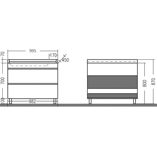 Тумба с раковиной САНТА Марс 100 напольная, с 2 ящиками