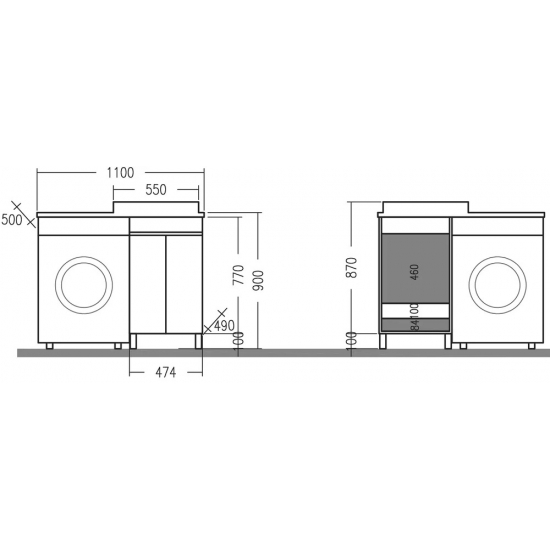 Тумба с раковиной САНТА Марс 48 L левая, напольная, с дверками, для стиральной машины