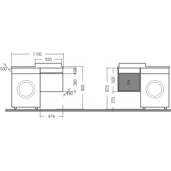 Тумба с раковиной САНТА Марс 48 R правая, подвесная, для стиральной машины