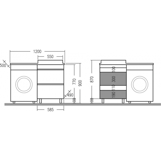 Тумба с раковиной САНТА Марс 59 L левая, напольная, с ящиками, для стиральной машины