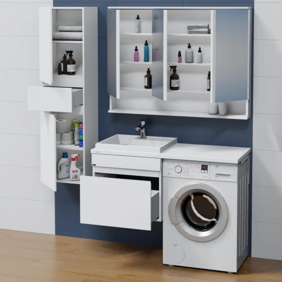 Тумба с раковиной САНТА Марс 59 L левая подвесная, с ящиком, для стиральной машины