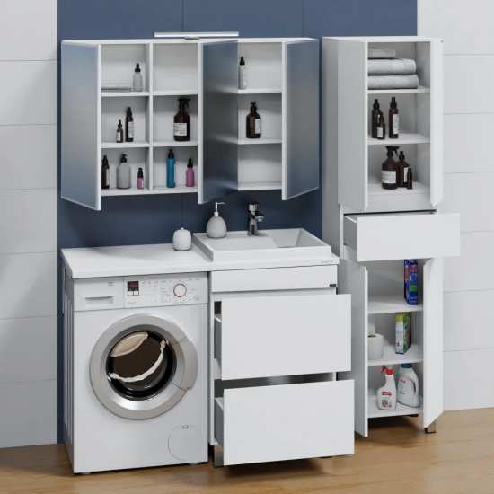 Тумба с раковиной САНТА Марс 59 R правая, напольная, с ящиками, для стиральной машины