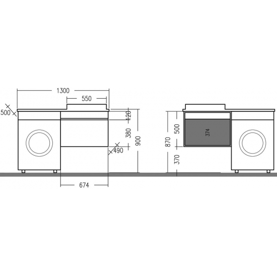 Тумба с раковиной САНТА Марс 69 R правая подвесная, с ящиком, для стиральной машины
