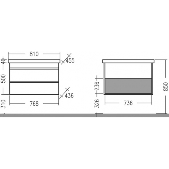 Тумба с раковиной САНТА Марс 80 подвесная, с ящиками