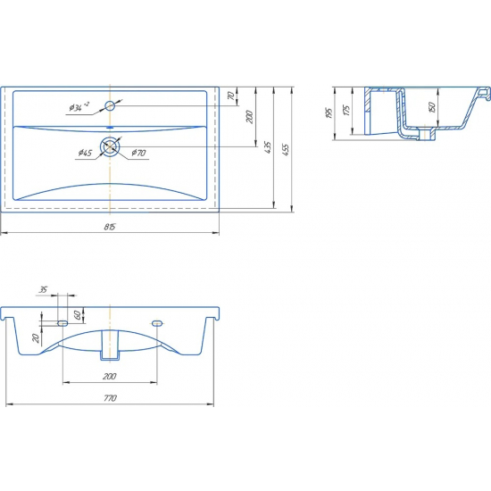 Тумба с раковиной САНТА Марс 80 подвесная, с ящиками