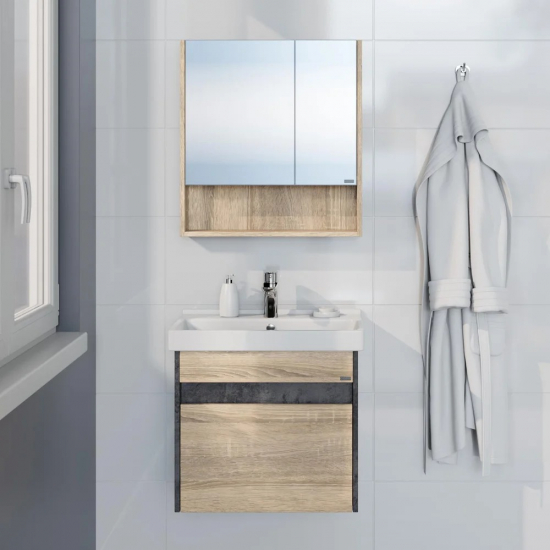 Тумба с раковиной САНТА Мира 60 подвесная, 1 ящик, янтарная