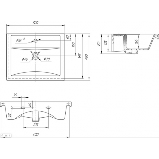 Тумба с раковиной САНТА Омега 50 подвесная