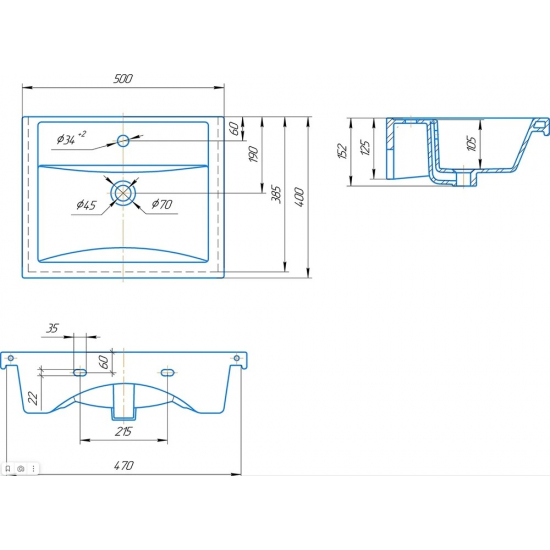 Тумба с раковиной САНТА Омега 50 подвесная