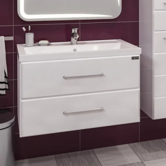 Тумба с раковиной САНТА Омега 80 подвесная, белая 2 ящика, раковина Фостер 80