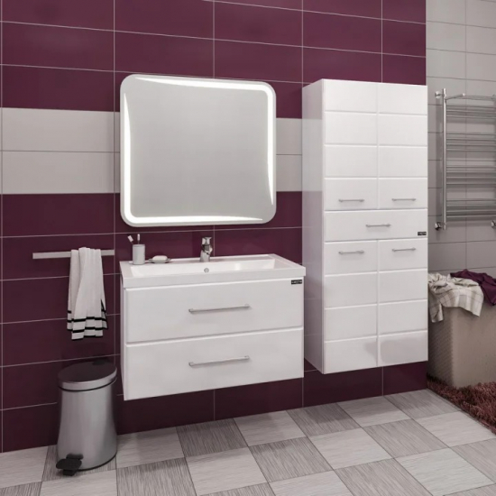 Тумба с раковиной САНТА Омега 80 подвесная, белая 2 ящика, раковина Фостер 80