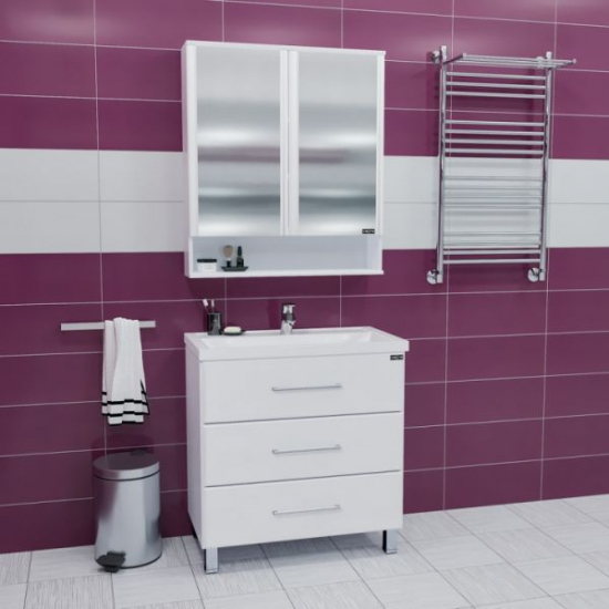 Тумба с раковиной САНТА Омега Люкс Фостер 80 напольная белая 3 ящика