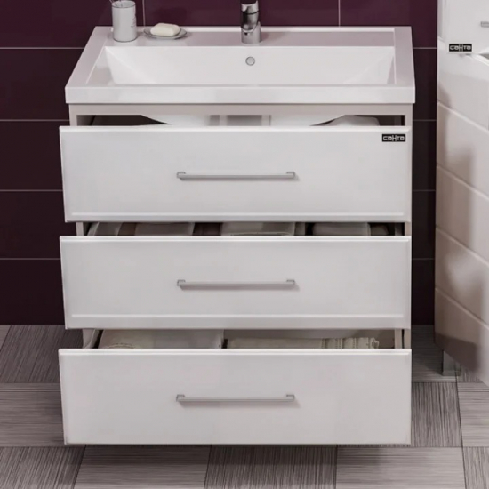 Тумба с раковиной САНТА Омега Люкс Фостер 80 напольная белая 3 ящика