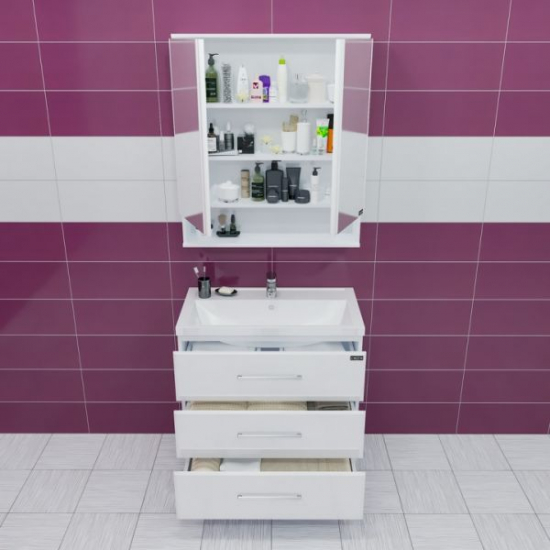 Тумба с раковиной САНТА Омега Люкс Фостер 80 напольная белая 3 ящика