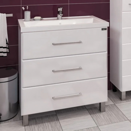 Тумба с раковиной САНТА Омега Люкс Фостер 80 напольная белая 3 ящика