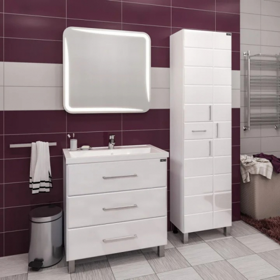 Тумба с раковиной САНТА Омега Люкс Фостер 80 напольная белая 3 ящика