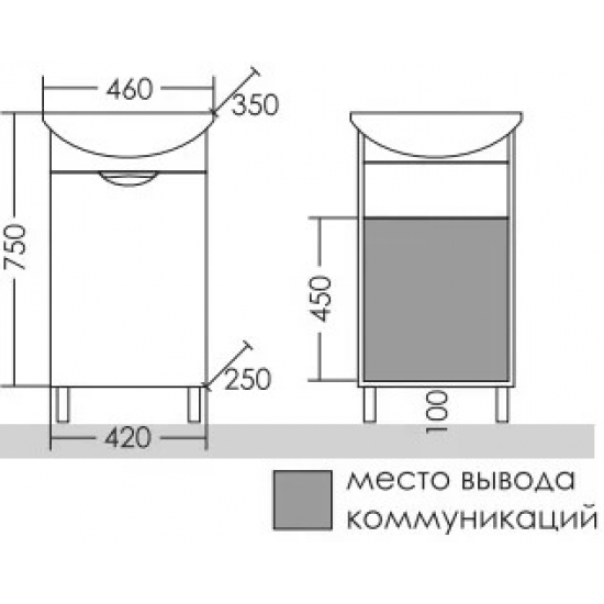 Тумба с раковиной САНТА Родос 45 напольная