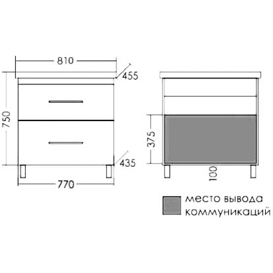Тумба с раковиной САНТА Венера 80 напольная, дуб серый