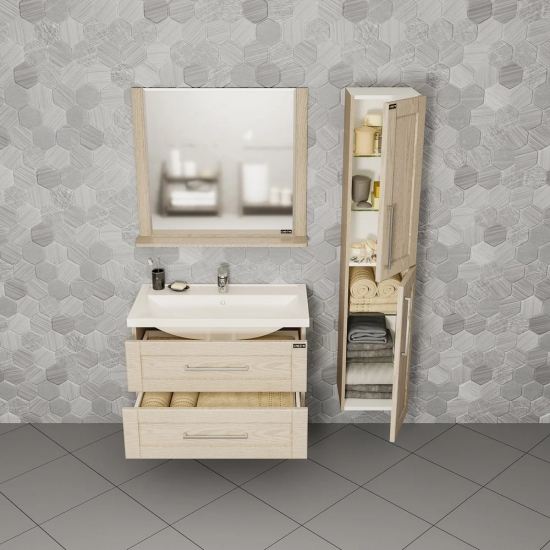 Тумба с раковиной САНТА Венера 80 подвесная, дуб бежевый