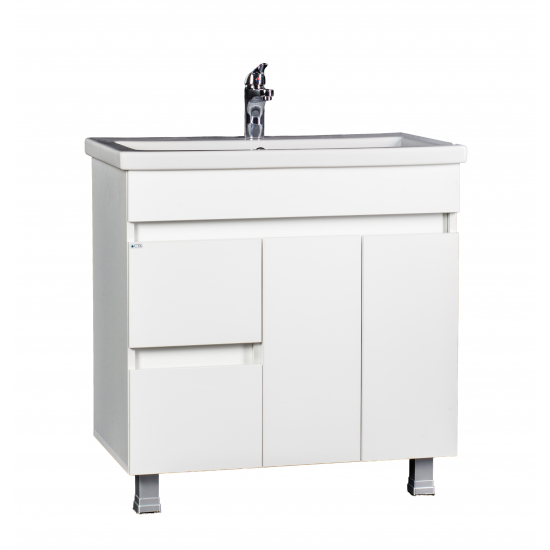 Тумба с раковиной SANTREK HOME Лайн-80 напольная, 2 ящика 1 деверца,  раковина Como 80