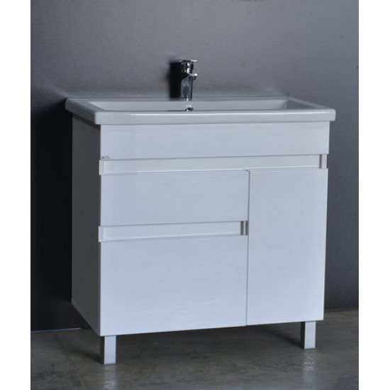 Тумба с раковиной SANTREK HOME Лайн-80 напольная, 2 ящика 1 деверца,  раковина Como 80