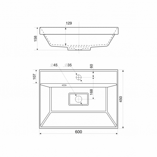 Тумба с раковиной SOLE Grand 60 подвесная, белая глянцева