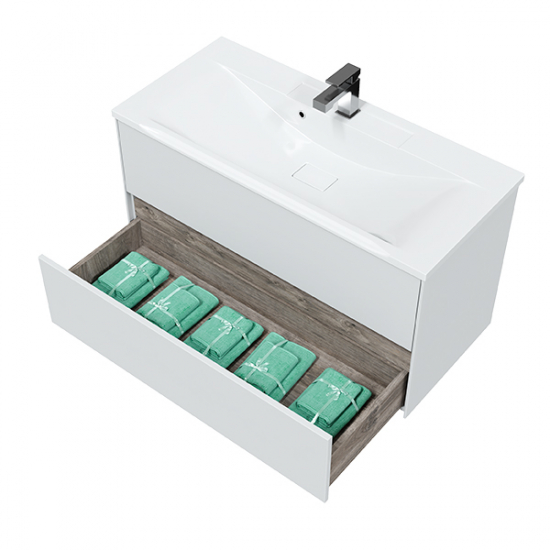 Тумба с раковиной SOLE Ultra 100 подвесная, белая матовая