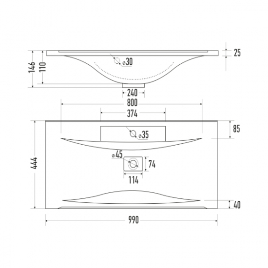 Тумба с раковиной SOLE Ultra 100 подвесная, белая матовая