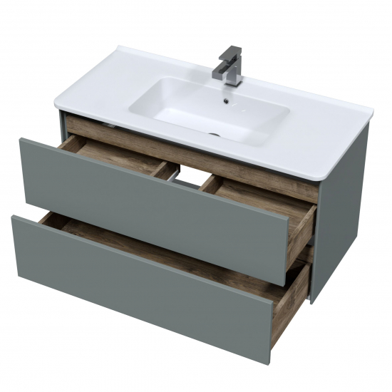 Тумба с раковиной SOLE Ultra 100 подвесная, серая матовая