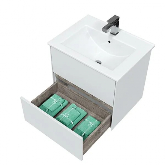 Тумба с раковиной SOLE Ultra 60 подвесная, белая глянцевая, раковина Next 60