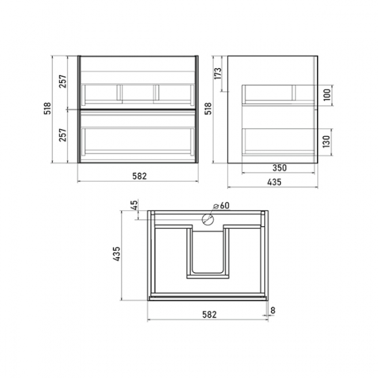 Тумба с раковиной SOLE Ultra 60 подвесная, белая глянцевая, раковина Next 60