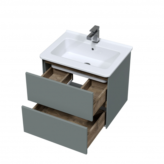 Тумба с раковиной SOLE Ultra 60 подвесная, серая матовая, раковина Next 60