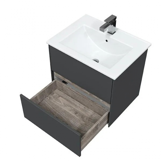 Тумба с раковиной SOLE Ultra 60 подвесная, серая матовая, раковина Next 60