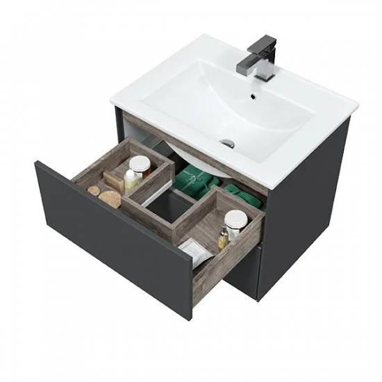 Тумба с раковиной SOLE Ultra 60 подвесная, серая матовая, раковина Next 60