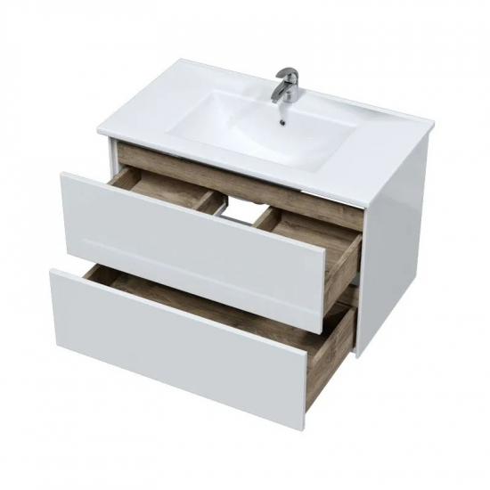 Тумба с раковиной SOLE Ultra 80 подвесная, белая глянцевая, раковина More 80