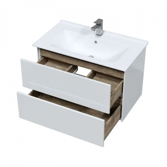 Тумба с раковиной SOLE Ultra 80 подвесная, белая глянцевая, раковина More 80