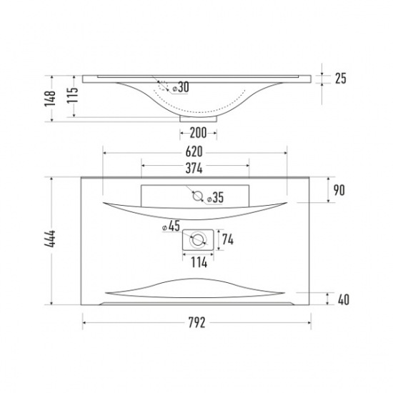 Тумба с раковиной SOLE Ultra 80 подвесная, белая глянцевая, раковина More 80