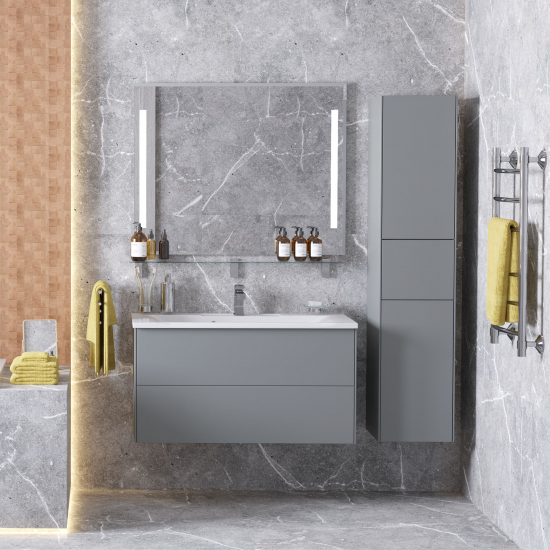 Тумба с раковиной SOLE Ultra 80 подвесная, серая матовая, раковина More 80