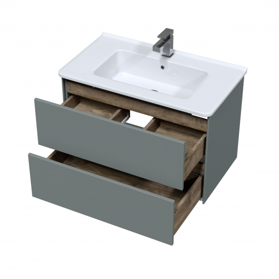 Тумба с раковиной SOLE Ultra 80 подвесная, серая матовая, раковина More 80