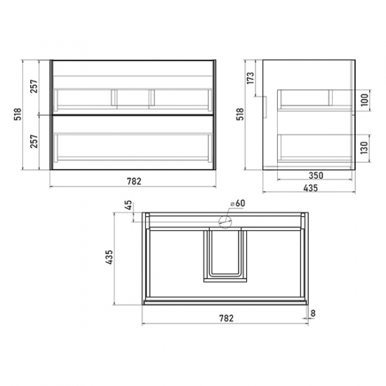 Тумба с раковиной SOLE Ultra 80 подвесная, серая матовая, раковина More 80