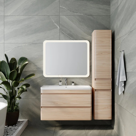 Тумба с раковиной STYLE LINE Атлантика 100 Люкс Plus, подвесная, ясень перламутр