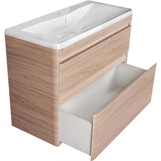 Тумба с раковиной STYLE LINE Атлантика 100 Люкс Plus, подвесная, ясень перламутр