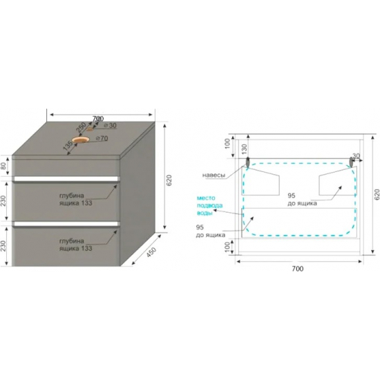 Тумба с раковиной STYLE LINE Атлантика 70 Люкс Plus, подвесная, бетон тёмный