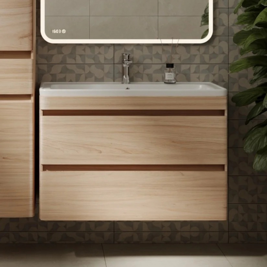 Тумба с раковиной STYLE LINE Атлантика 90 Люкс Plus, подвесная, ясень перламутр