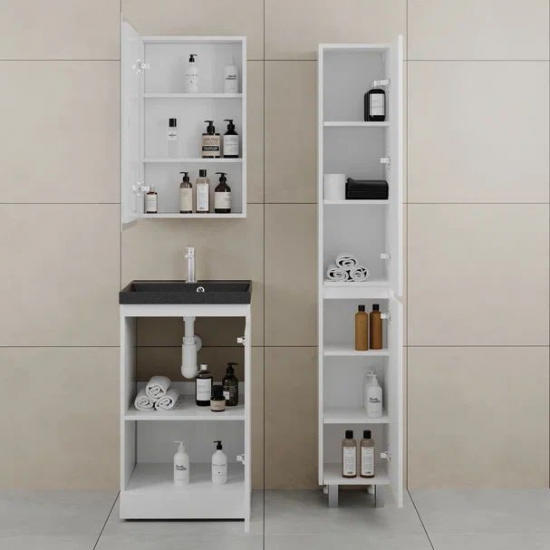 Тумба с раковиной STYLE LINE Батлер 50 Люкс белый, раковина Asti 50 антрацит