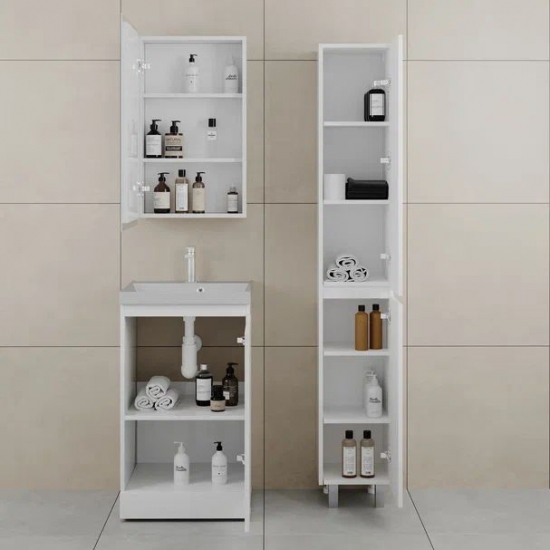 Тумба с раковиной STYLE LINE Батлер 50 Люкс белый, раковина Asti 50 серый шёлк